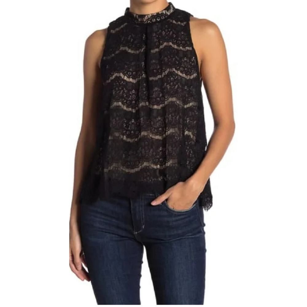 Love, Fire Black Lace Mock Neck Sleeveless Tank Top NWT Size S